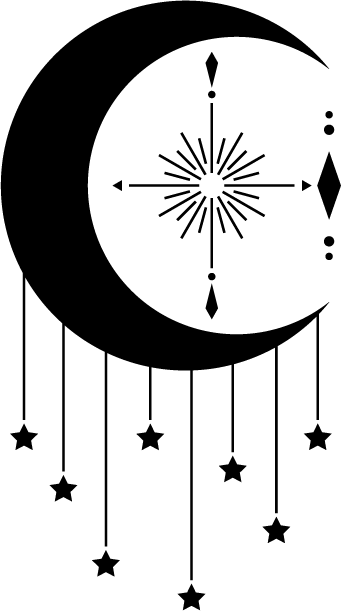 Crescent moon with hanging stars
